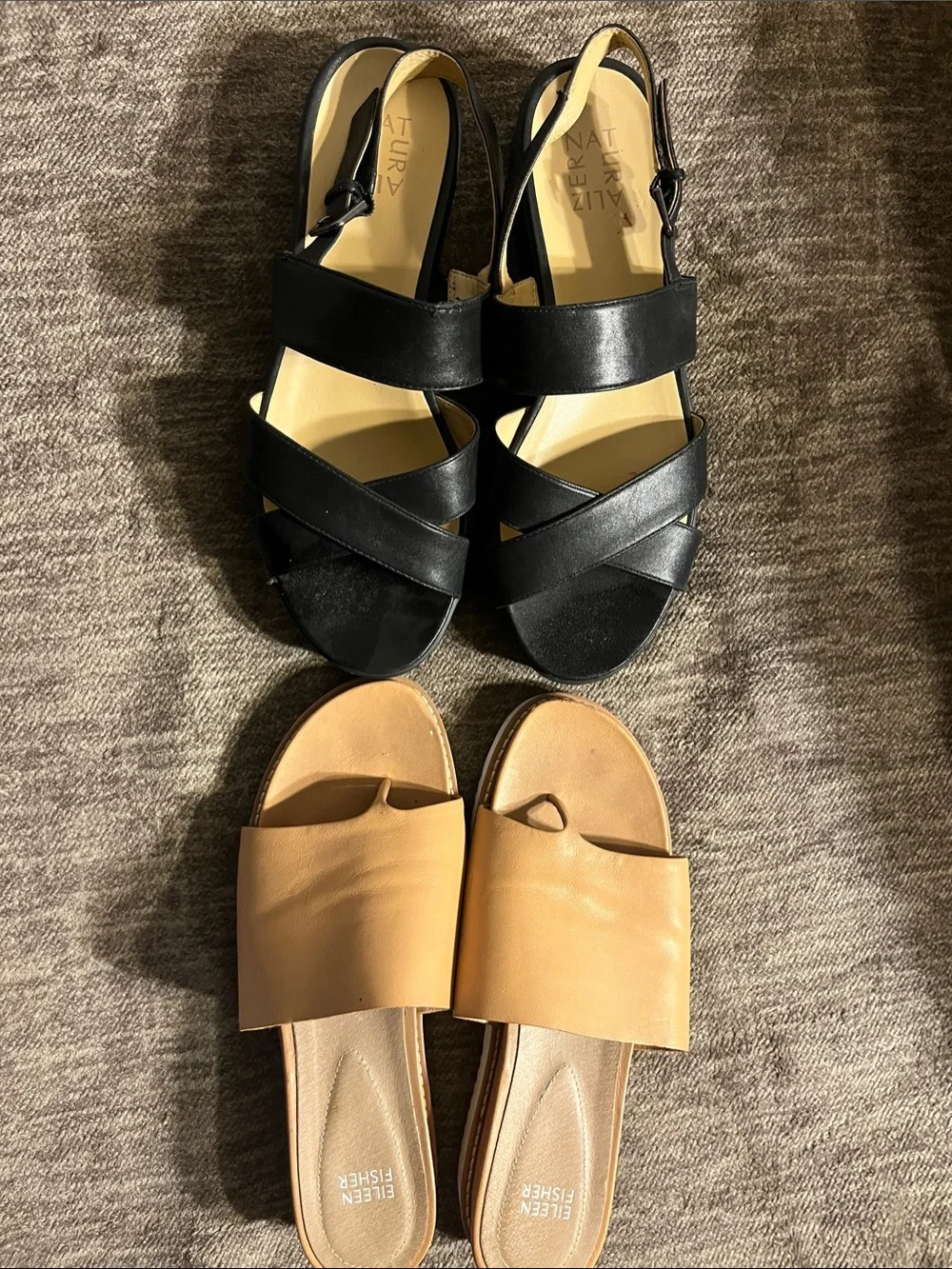 Bundle alert! Naturalizer Black Sandals & Eileen Fisher Tan Slide Sandals